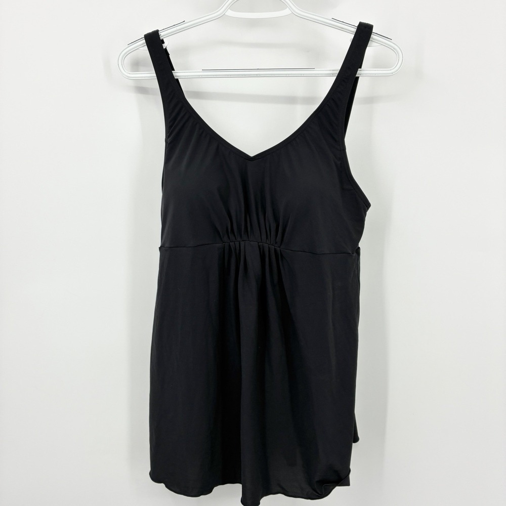 LL Bean Women Size 10 Swim Top Black Tankini Bathing Suit Shaping Soft Drape